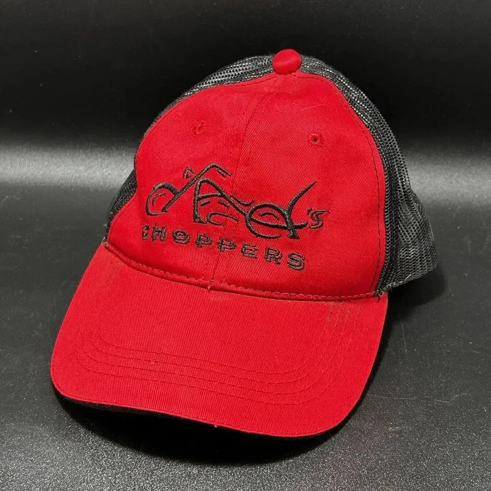 Choppers Trucker Hat Unisex Red Black Mesh Snap Back Biker Motorcycle
